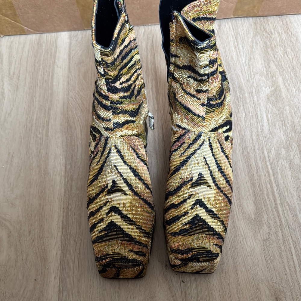 Women's Gold and Black Patterned Boots